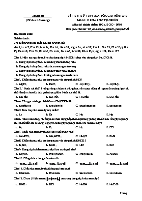 Đề thi thử THPT Quốc gia môn Hóa học năm 2019 - Đề 01 (Có đáp án)